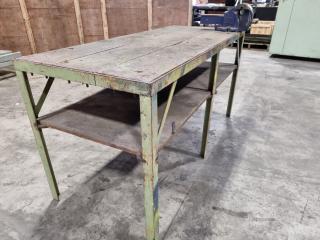 Vintage Heavy Steel & Wood Workbench w/ Vice