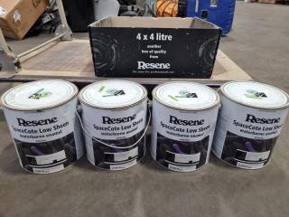4x 4L Cans of Resene SpaceCote Low Sheen Interior Enamel Paint