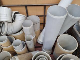 Assorted PVC Pipe Connectors, Fittings, w/ Steel Crate