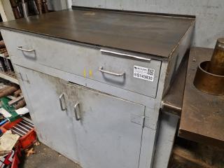 Vintage Wooden Steel Topped Workbench / Cabinet Unit