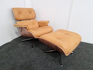 Eames Style Lounge Chair & Ottoman  - Leather