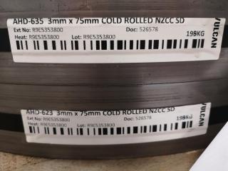 2x Rolls of Cold Rolled Steel Strips, 3x75mm Size