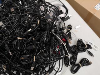 Assorted Bulk Lot of USB Cables, Phone Chargers, Monitor Cables & More