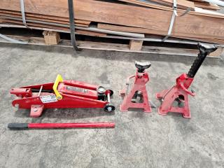 Torin 2 Ton Hydraulic Trolley Jack and Pair of Jack Stands