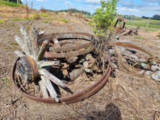 Antique Wagon Wheel Components, Axle, Rims