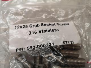 159x 12x25mm Grub Socket Screws, 316 Stainless Steel Grade