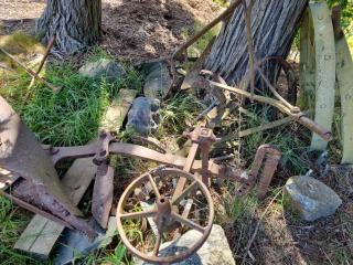 Antique Farm Plows, Wagon Wheels