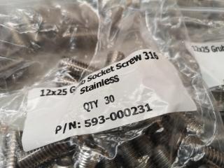 159x 12x25mm Grub Socket Screws, 316 Stainless Steel Grade