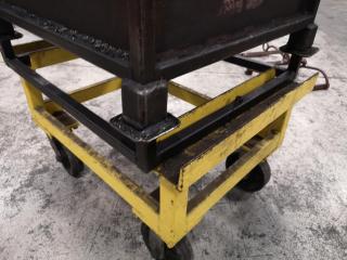 Industrial Mobile Bin Trolley w/1x Steel Material Storage Bin & Lifting Unit
