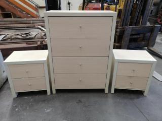 Bedroom Tallboy Drawers w/ 2x Bedside Cabinets