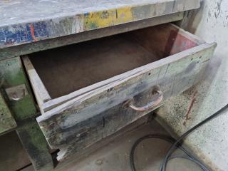 Vintage Steel Topped Wooden Workbench w/ Vice