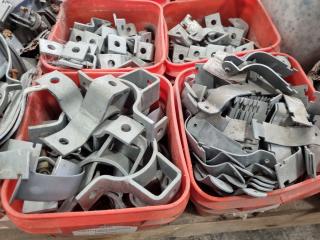 Pallet of Assorted Brackets, Pipe Hangers, Clamps, & More