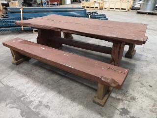 Large Macrocarpa Wood Table w/ Matching Bench Seating