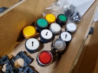Assorted Industrial Control Buttons, Keyed Switches, Light Modules, Components