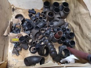 Assorted Lot of Steel Plumbing Water Pipe Fittings, Elbows, Junctions, & More