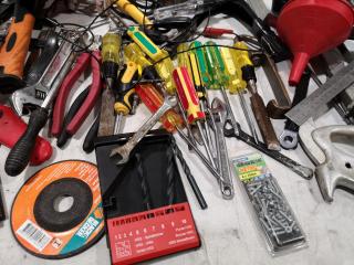 Assorted Lot of Hand Tools, Fastening Hardware, & More