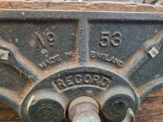 Vintage Antique Wooden Workbench w/ 2x Record Vices