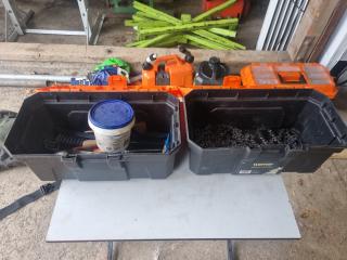 2 x Plastic Toolboxes of Chainsaw Supplies 