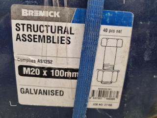 40x Bremick Galvanised Structural Assembly Bolts, M20x100mm