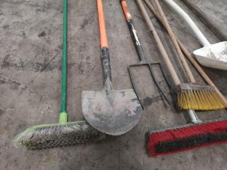 Assorted Worksite Shoves, Brooms & More