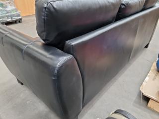 Black Leather-Like 3-Seater Sofa Couch