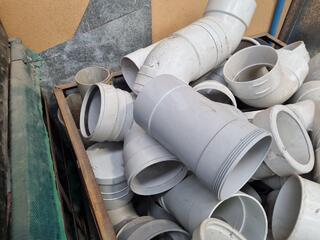Assorted PVC Pipe Connectors, Fittings, w/ Steel Crate
