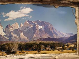 Large Rustic Wood Framed Patagonia Mountains Image w/ Smaller Framed Print