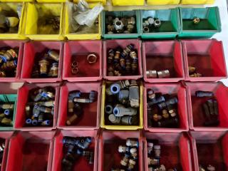 Huge Assortment of Pipe & Hose Fittings, Bolts w/ Bins 