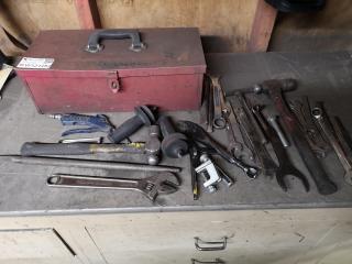 Steel Tool Box w/ Assorted Tools, Grinder Accessories & More