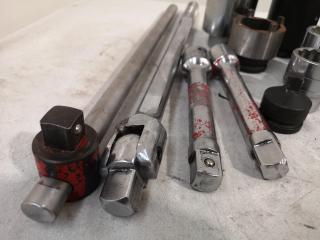 Assorted 3/4" Drive Sockets, Extensions, Breaker Bars