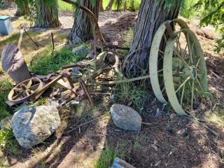 Antique Farm Plows, Wagon Wheels