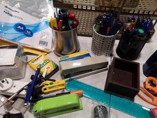 Assorted Office Supplies, Folders, Pens, Tape, & More