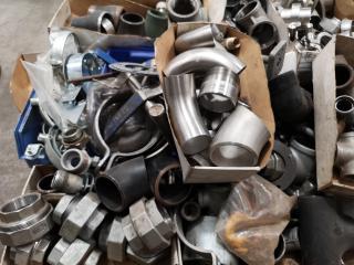 Pallet of Assorted Fastening Hardware, Pipe Fittings, & More