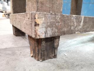 Vintage Wood Workshop Table w/ Steel Top