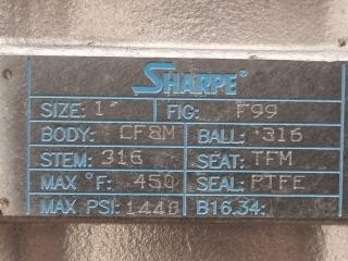 3x Sharpe 1" Stainless Steel Weld End Valves