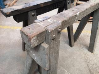 2x Unmatched Wooden Workshop Saw Horses