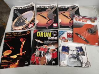 6x Assorted Drum, Guitar, Mandolin, Banjo Tutorial Books