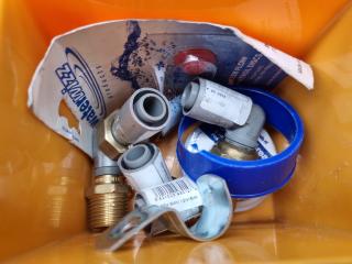 Assorted Brass & Plastic Water Plumbing Fittings, Connectors, & More