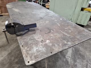 Heavy Steel Workbench Table w/ Vice & Electrical & Air Connections