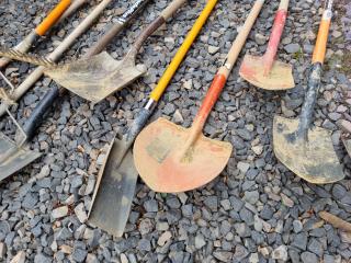 Assorted Shovels, Spades, Brooms, Rakes & More