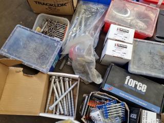 Assorted Fastening Hardware, Screws,Nails, Bolts, & More