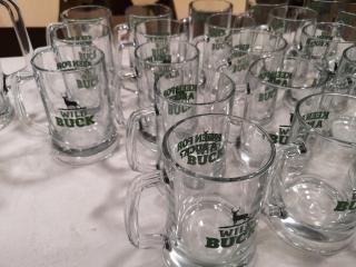 23x Wild Buck Glass Beer Mugs + 2x Large Pitchers