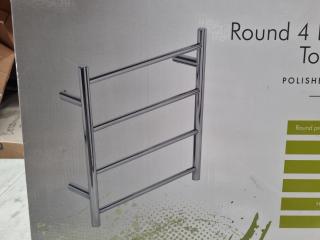 Barelli Round 4-Bar Heated Stainless Steel Towel Ladder, New