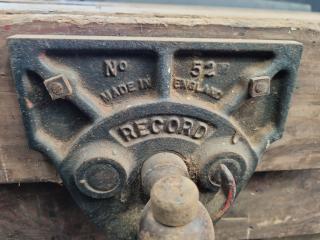 Vintage Antique Wooden Workbench w/ 2x Record Vices