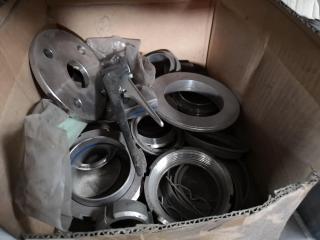 Shelf of Assorted Stainless Steel Pipe Fittings, Valves, & More