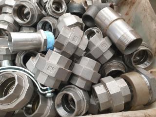 Large Bin of Stainless Pipe Coupling Fittings