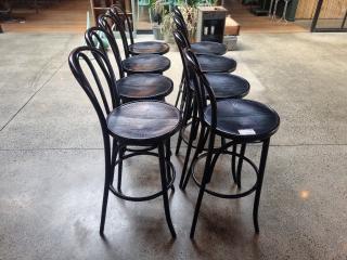 8 x Black Bentwood Bar Stools 