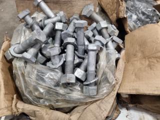Pallet of Large Galvanised Structural Assembly Bolts, Assorted Sizes