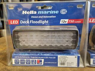 2x Hella Marine Sea Hawk XL Black LED Deck Floodlights, New