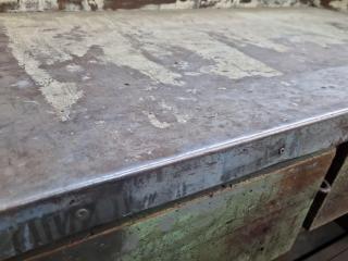 Vintage Steel Topped Wooden Workbench w/ Vice